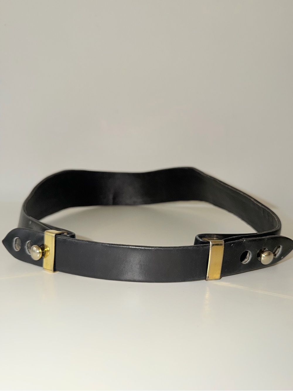 Vintage Black Leather Wait Belt with Gold Accents
